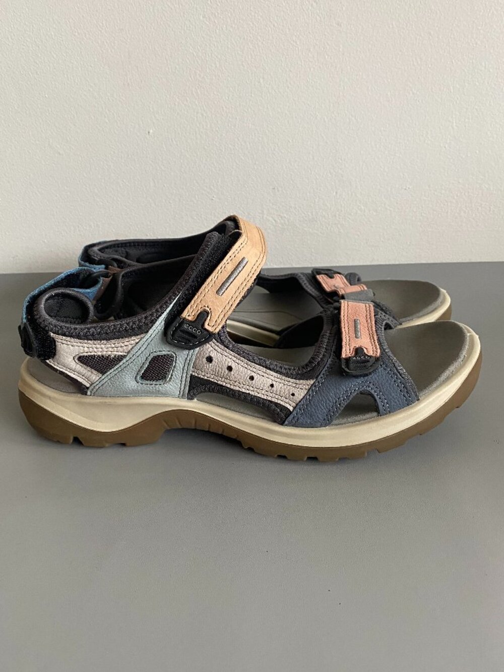 Ecco Multicolor Leather Sport Sandals - Navy, Peach, Light Blue, Gray, Brown